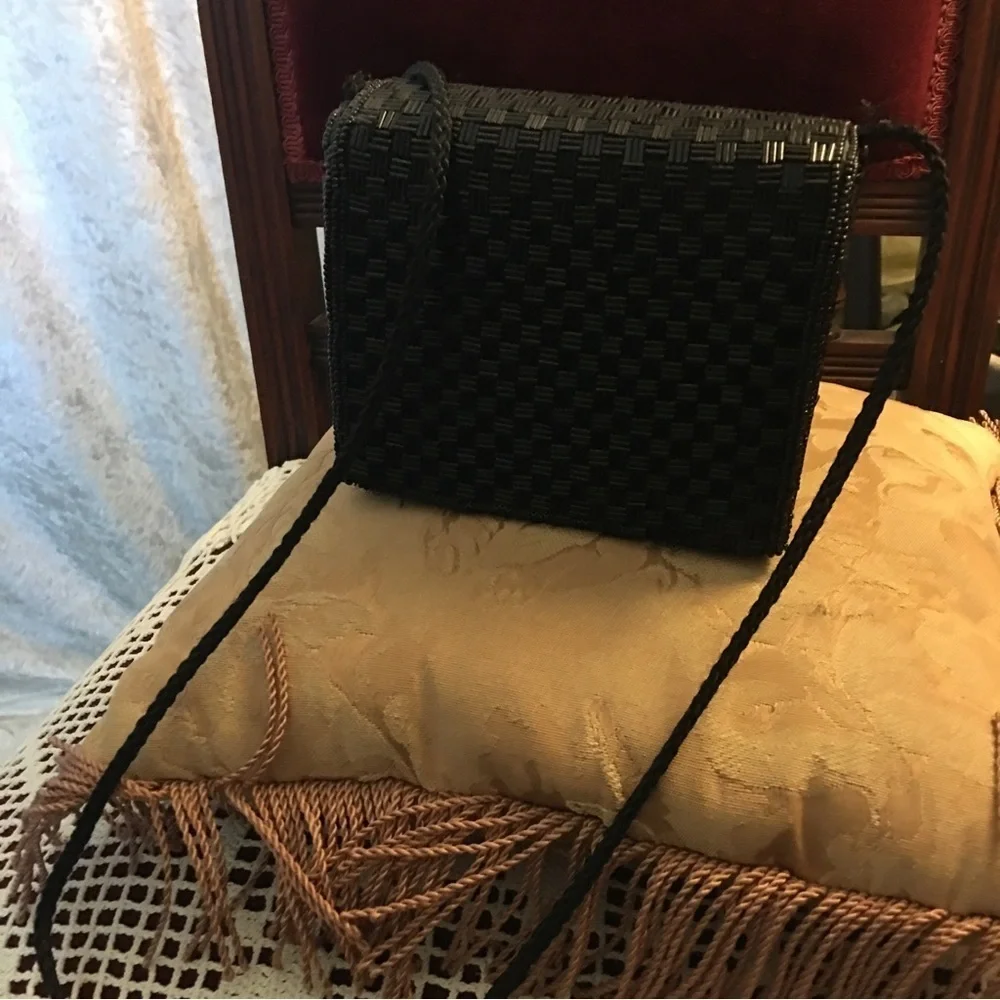 Black beaded Mini Bag cross body or shoulder Vintage OS